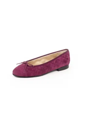 Suede Quilted Ballerina Flats - Dark Pink