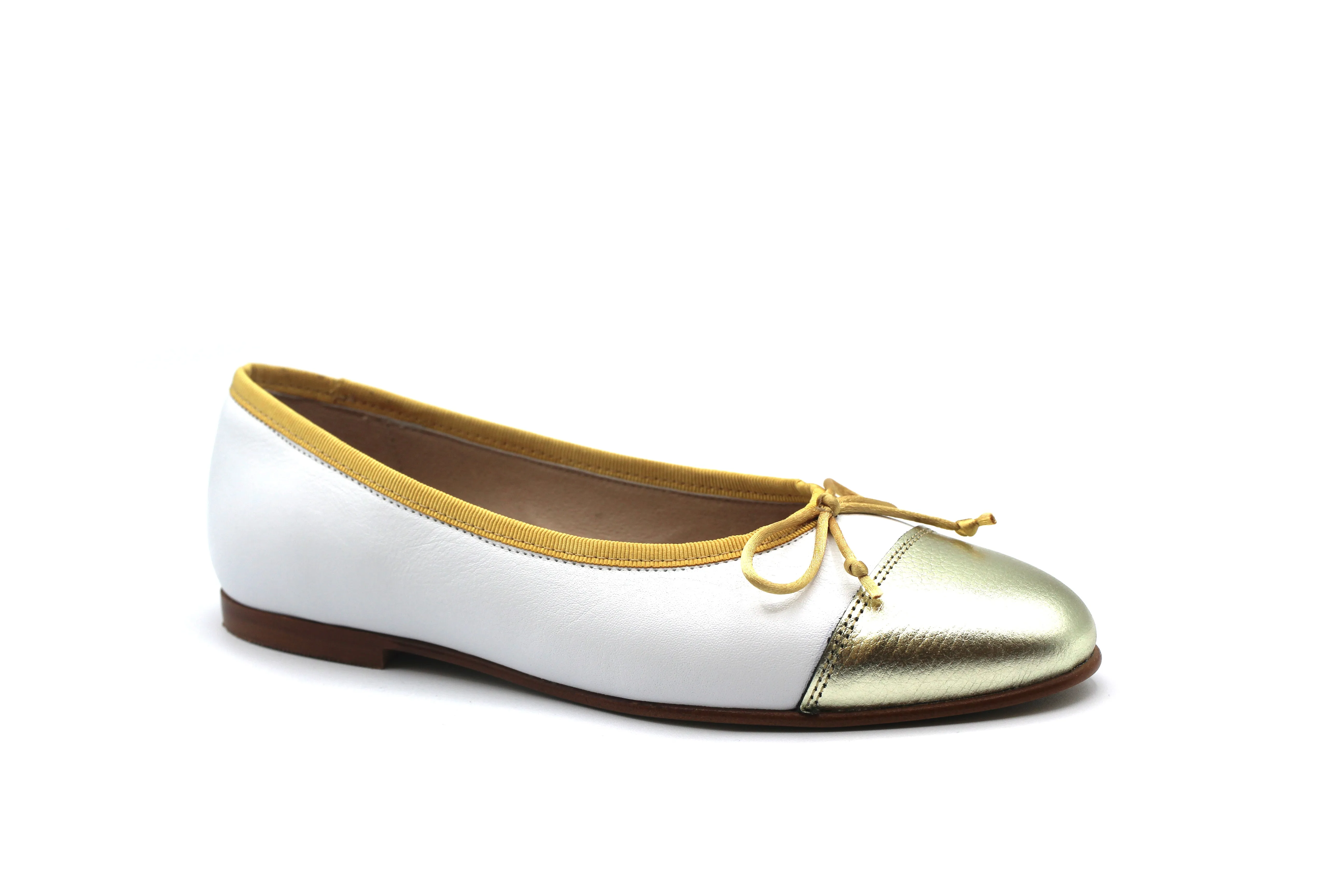 Valencia White Champagne Cap Toe Ballet Flat