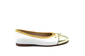 Valencia White Champagne Cap Toe Ballet Flat