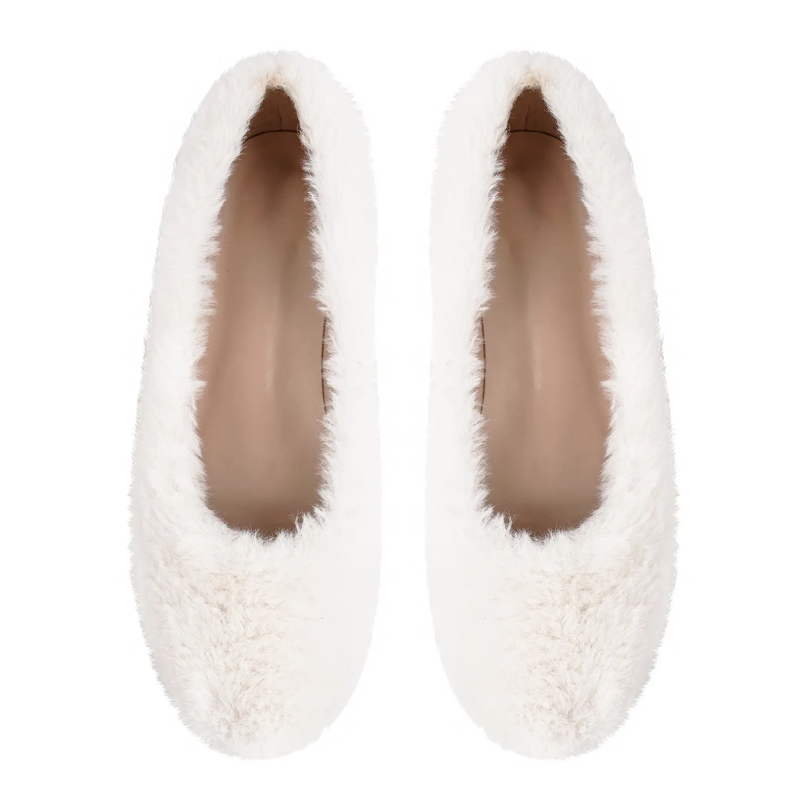 White Fluffy Round Toe Flats