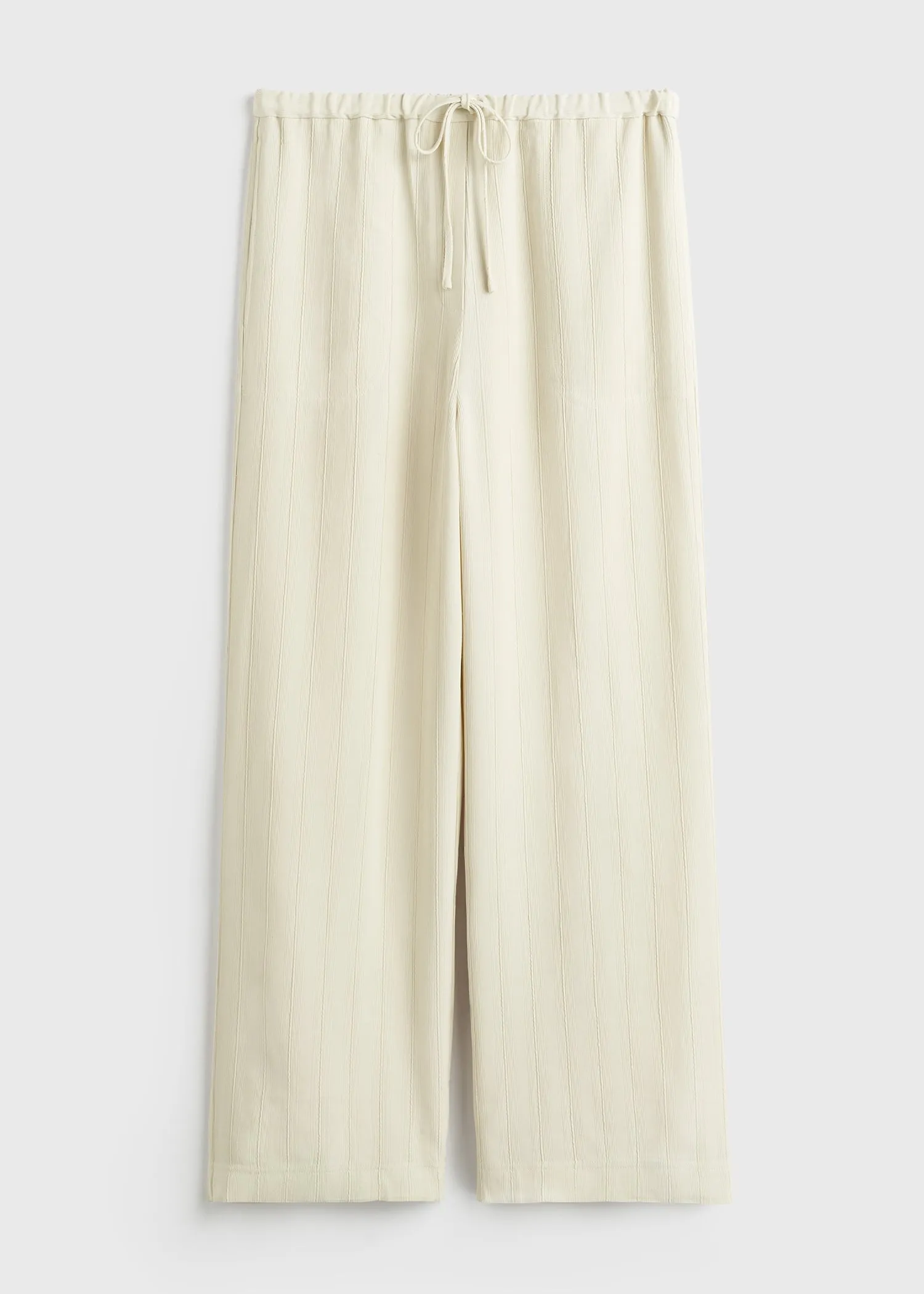 Woven stripe drawstring trousers ecru