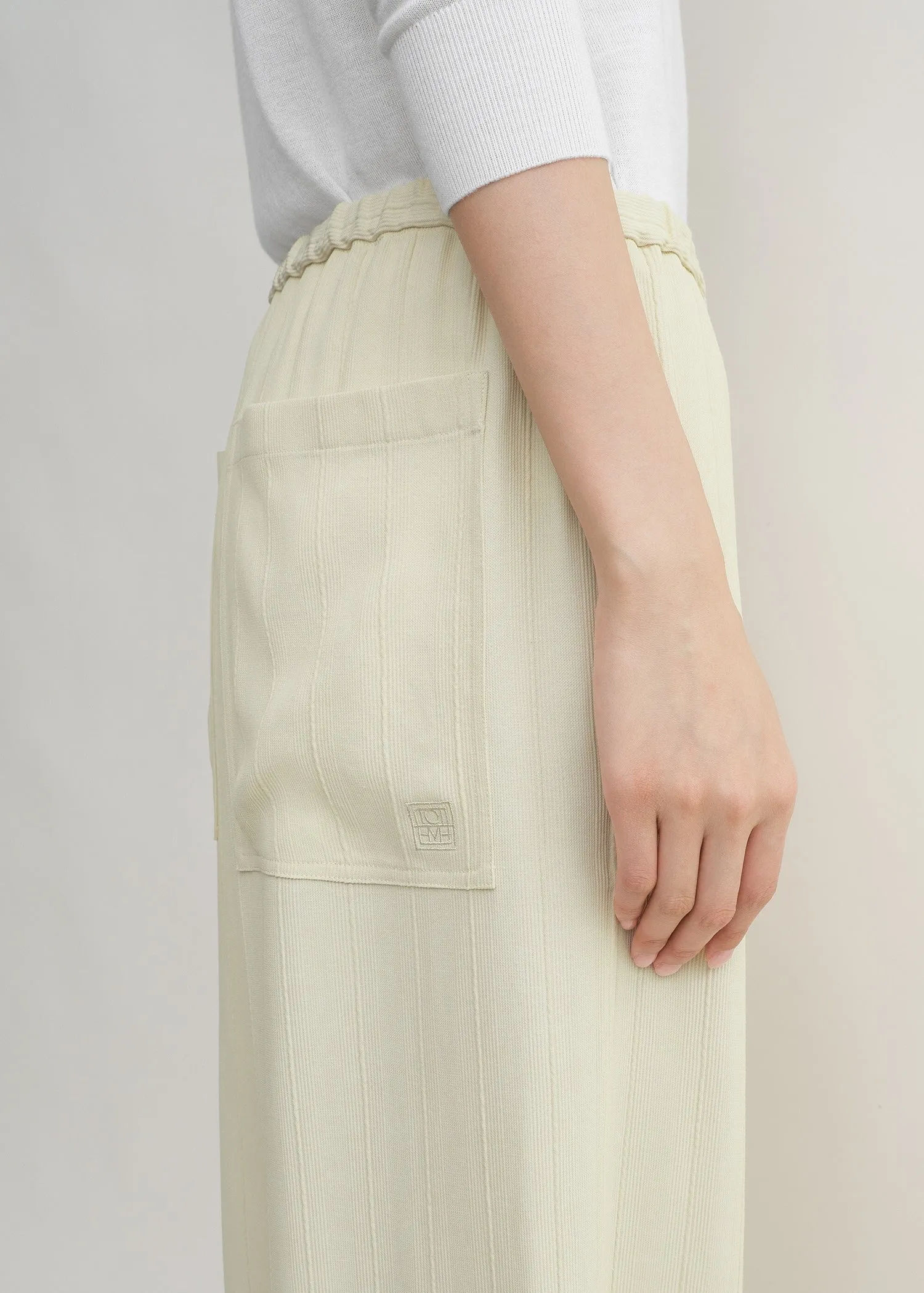 Woven stripe drawstring trousers ecru