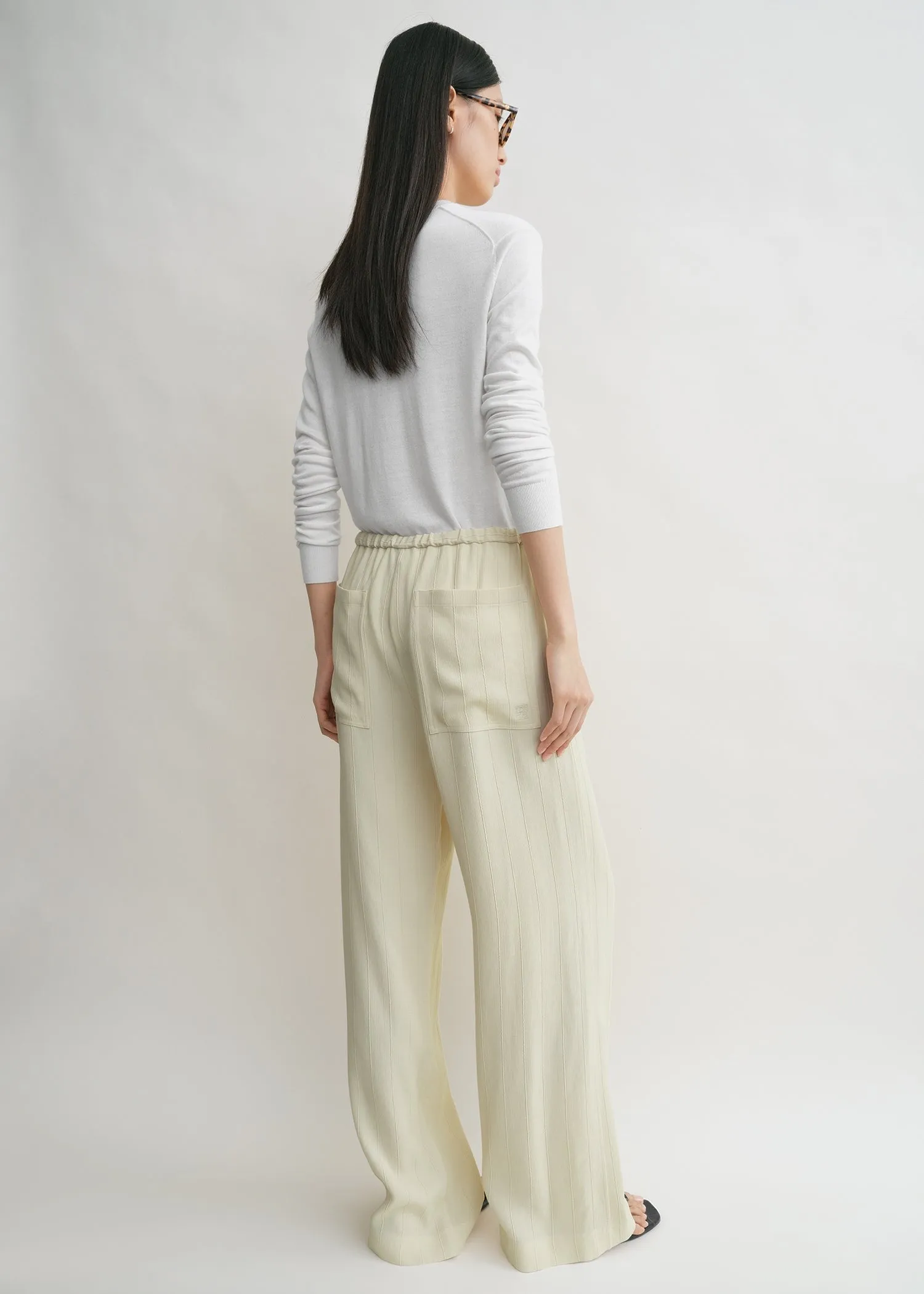 Woven stripe drawstring trousers ecru